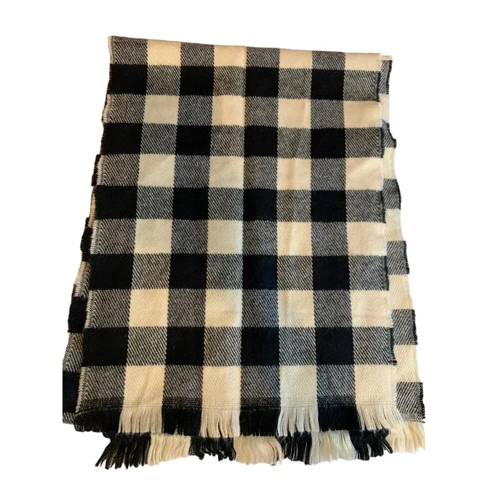 J Crew plaid soft cozy scarf black cream check